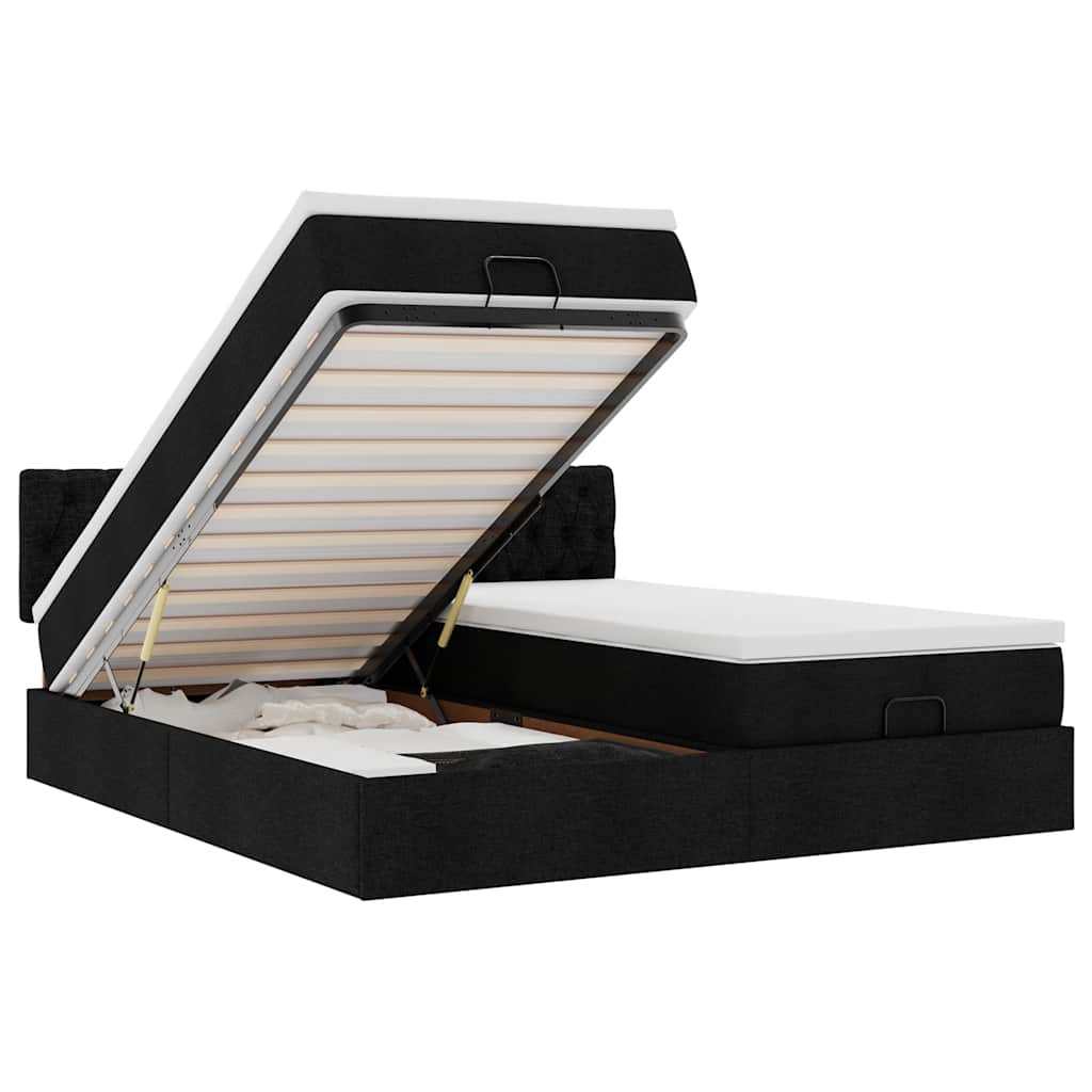 vidaXL Οθωμανικό κρεβάτι με στρώματα Μαύρο 180x200cm Ύφασμα