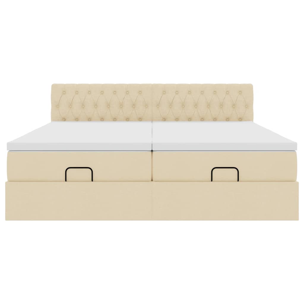 vidaXL Οθωμανικό κρεβάτι με στρώματα Κρέμα 180x200cm ύφασμα