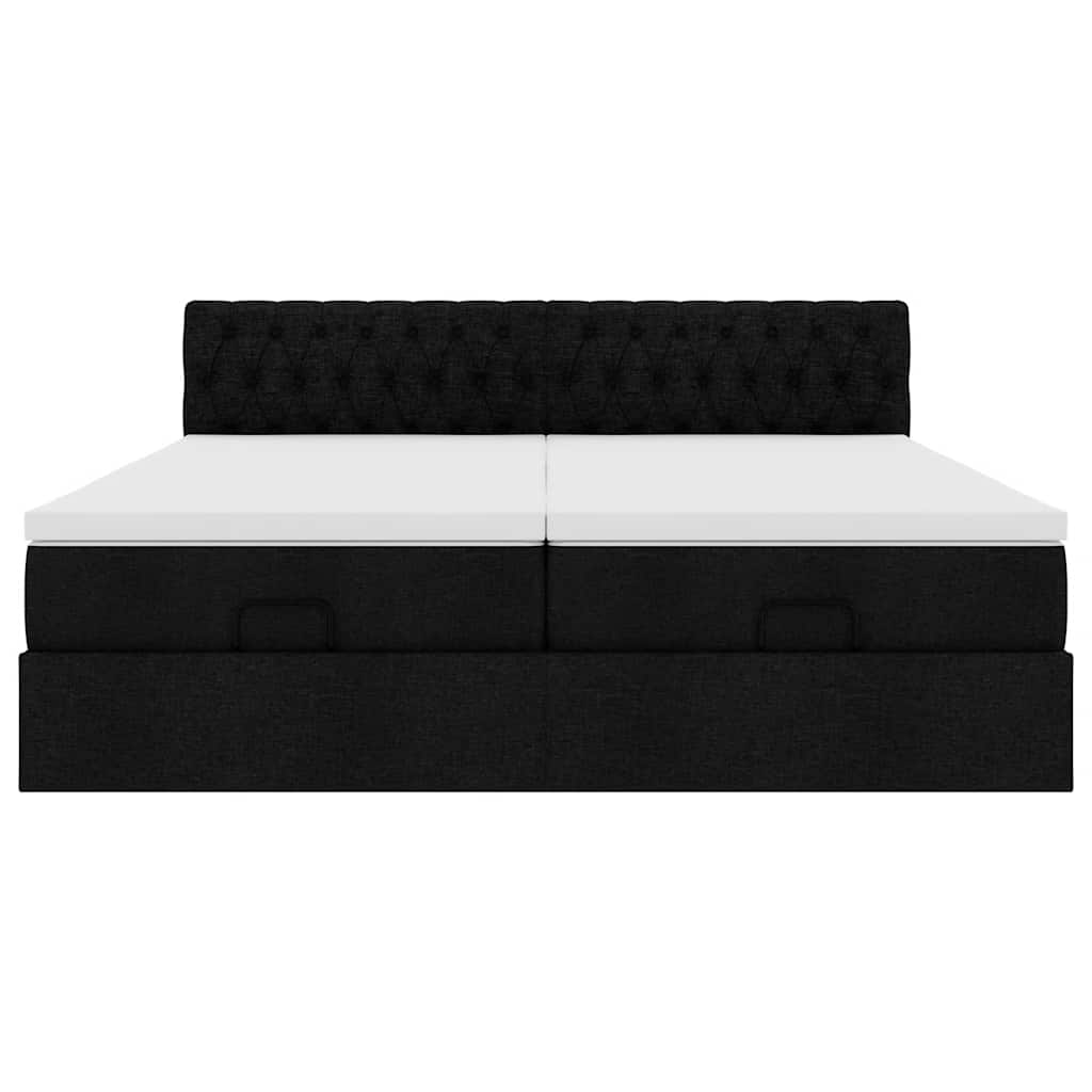 vidaXL Οθωμανικό Κρεβάτι με Στρώματα Μαύρο 200x200cm Ύφασμα