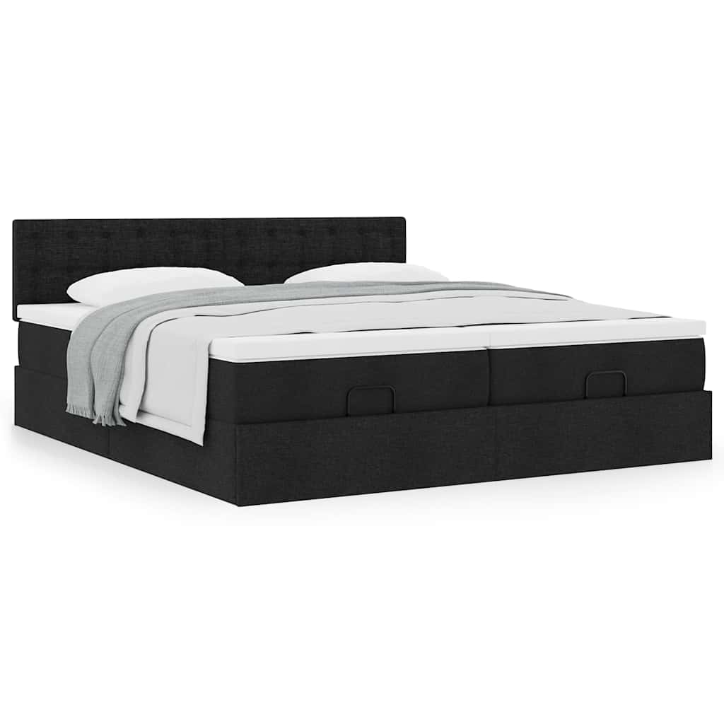 vidaXL Οθωμανικό κρεβάτι με στρώματα Μαύρο 180x200cm Ύφασμα