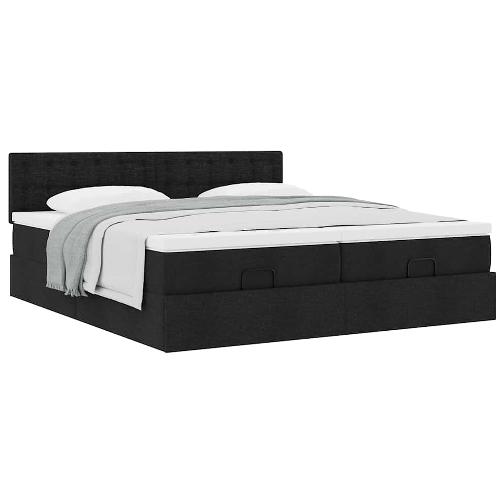 vidaXL Οθωμανικό κρεβάτι με στρώματα Μαύρο 180x200cm Ύφασμα