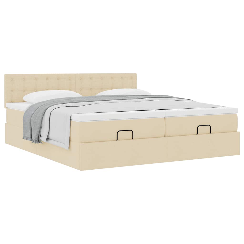 vidaXL Οθωμανικό κρεβάτι με στρώματα Κρέμα 180x200cm ύφασμα