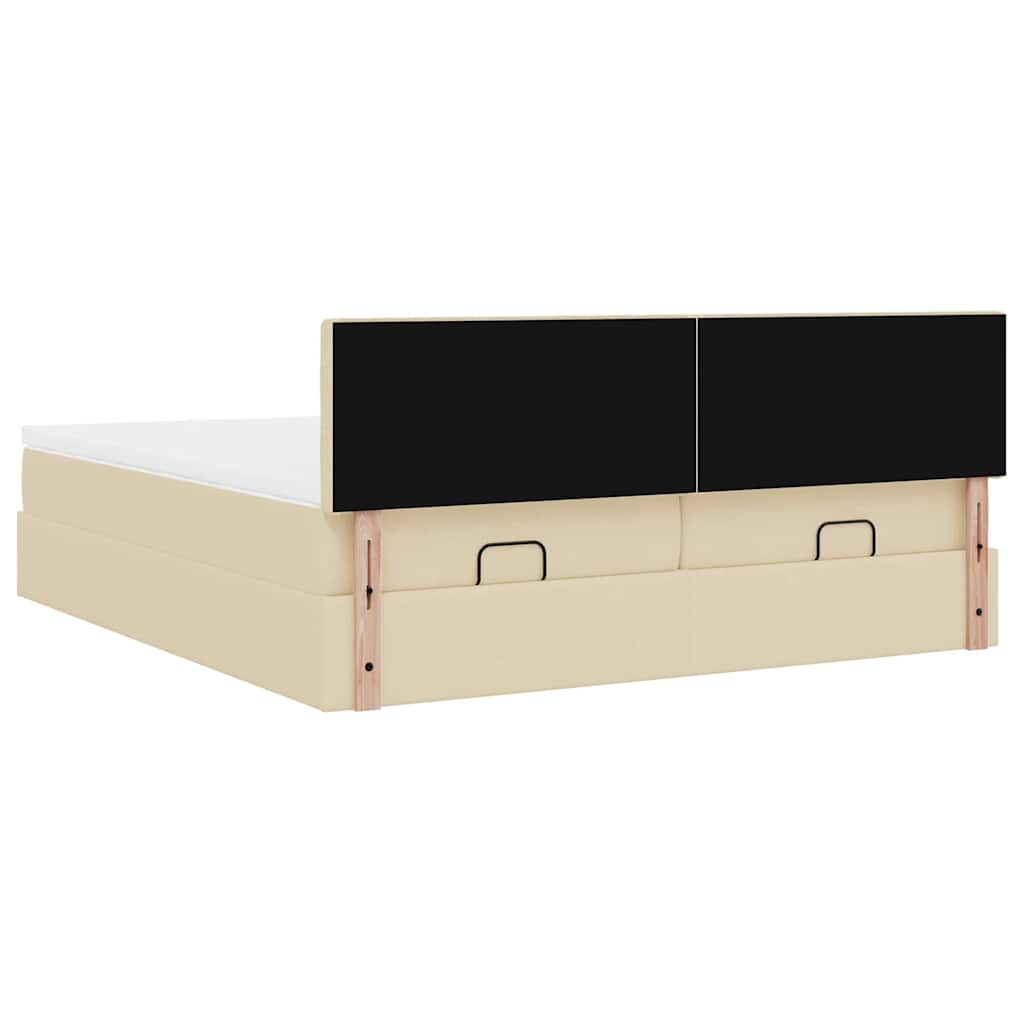 vidaXL Οθωμανικό κρεβάτι με στρώματα Κρέμα 180x200cm ύφασμα