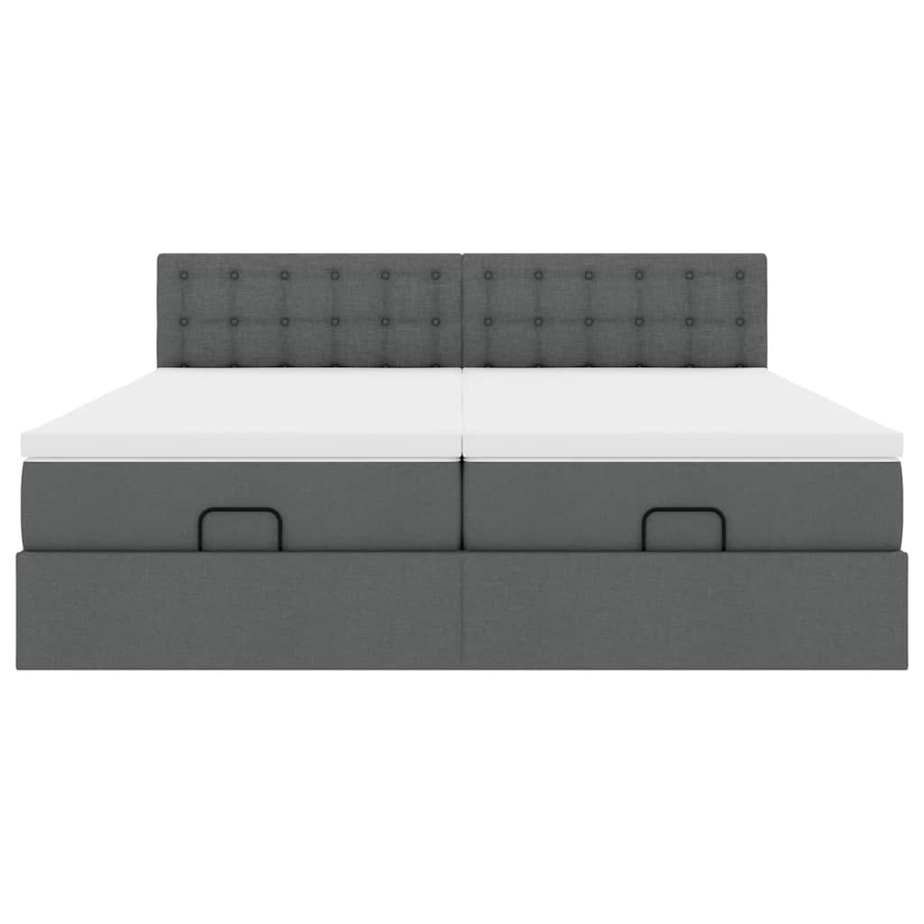 vidaXL Οθωμανικό κρεβάτι με στρώματα Σκούρο γκρι 200x200cm ύφασμα