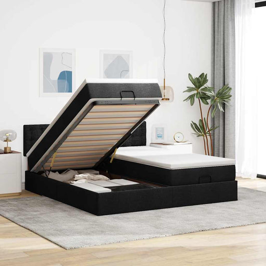 vidaXL Οθωμανικό Κρεβάτι με Στρώματα Μαύρο 200x200cm Ύφασμα