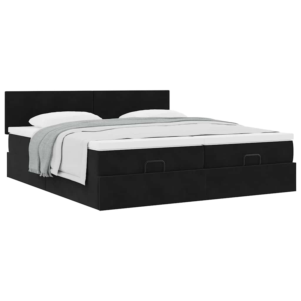 vidaXL Οθωμανικό κρεβάτι με στρώματα Μαύρο 160x200cm Velvet