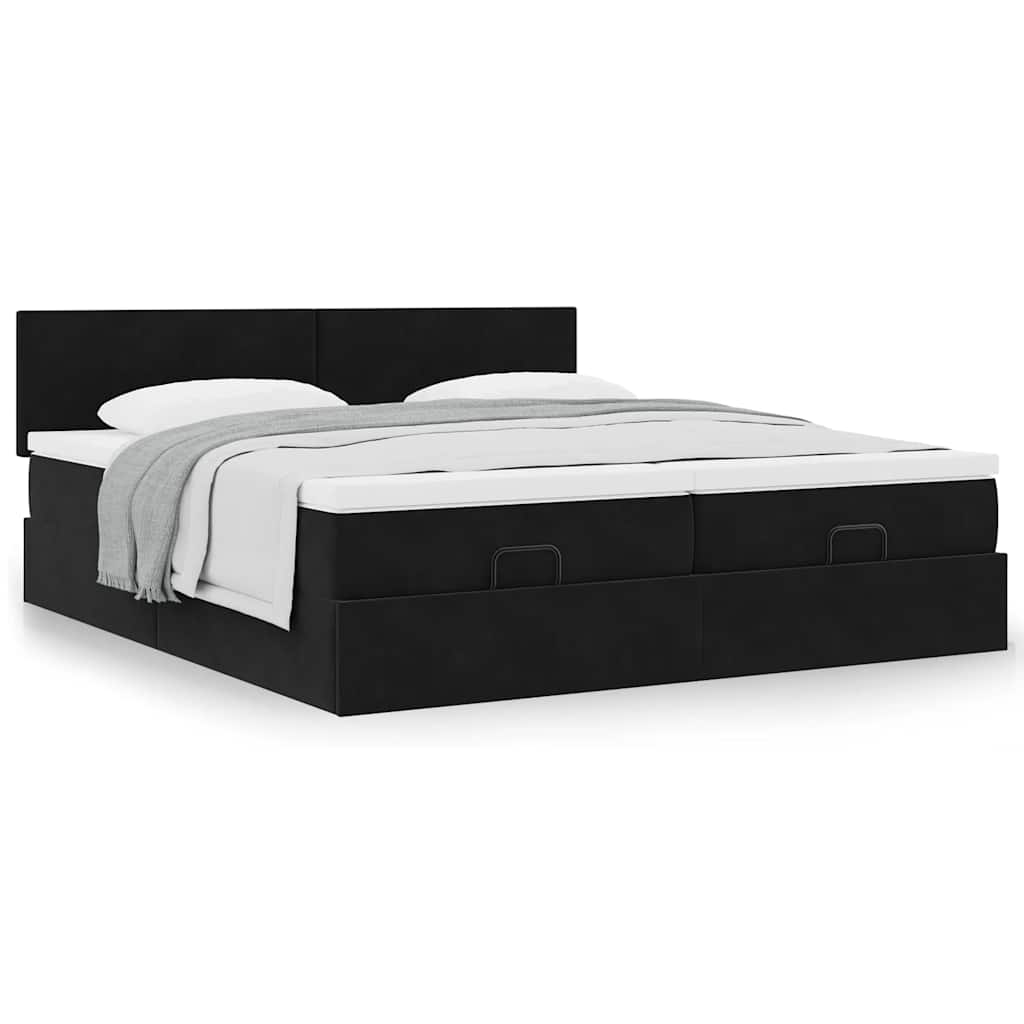 vidaXL Οθωμανικό κρεβάτι με στρώματα Μαύρο 180x200cm Velvet