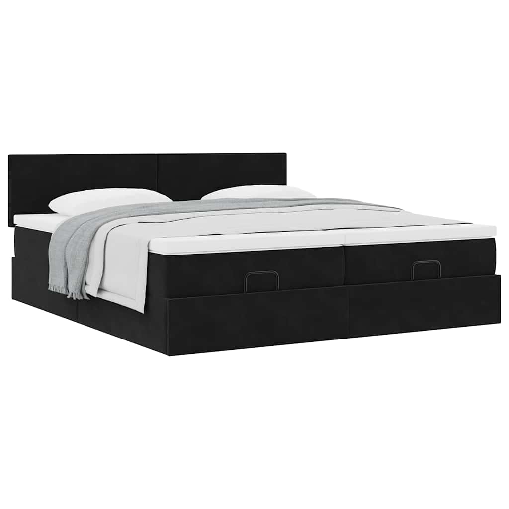 vidaXL Οθωμανικό κρεβάτι με στρώματα Μαύρο 180x200cm Velvet