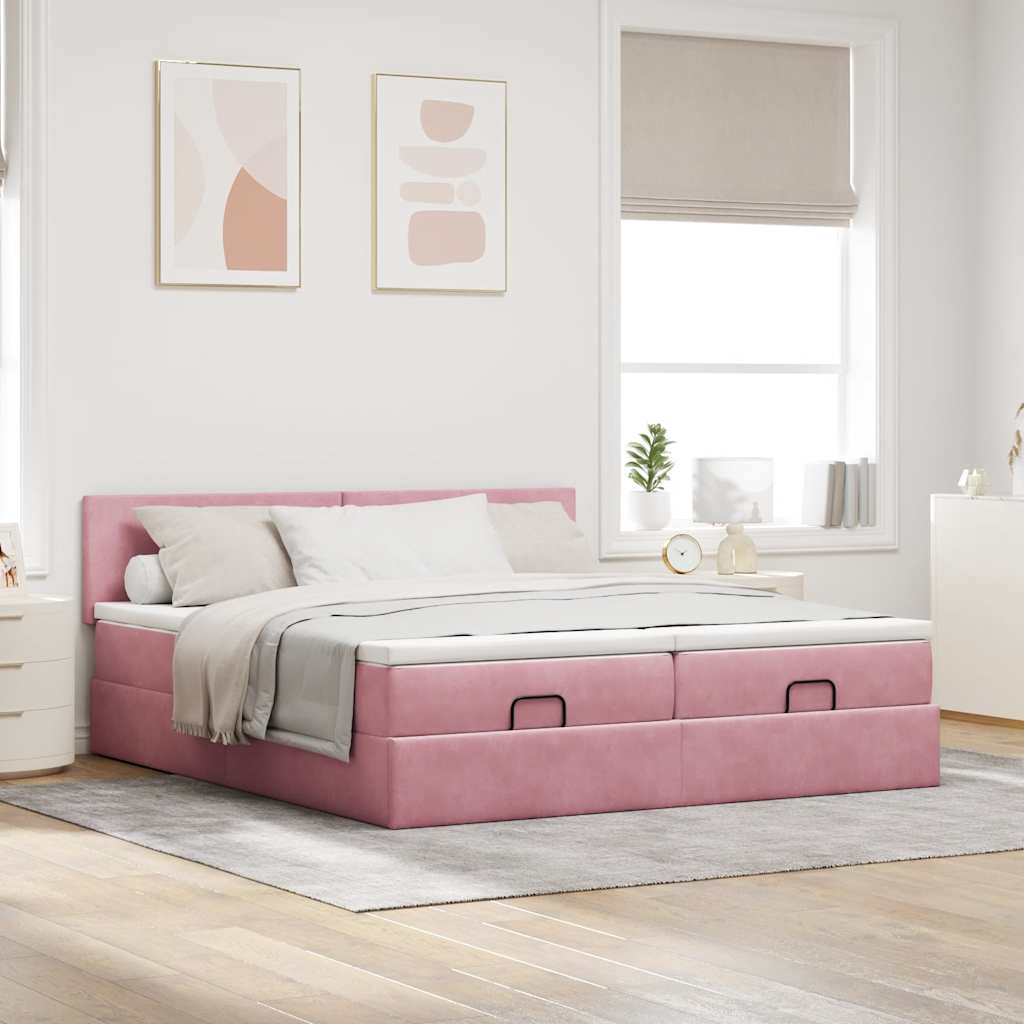 vidaXL Οθωμανικό κρεβάτι με στρώματα ροζ 180x200cm Velvet