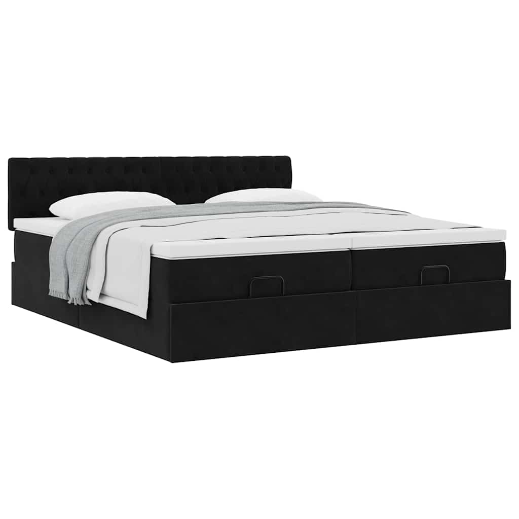 vidaXL Οθωμανικό κρεβάτι με στρώματα Μαύρο 180x200cm Velvet
