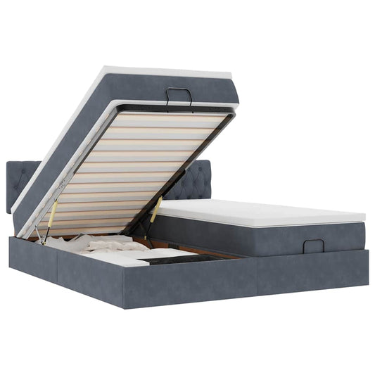 vidaXL Οθωμανικό κρεβάτι με στρώματα Σκούρο γκρι 200x200cm Velvet