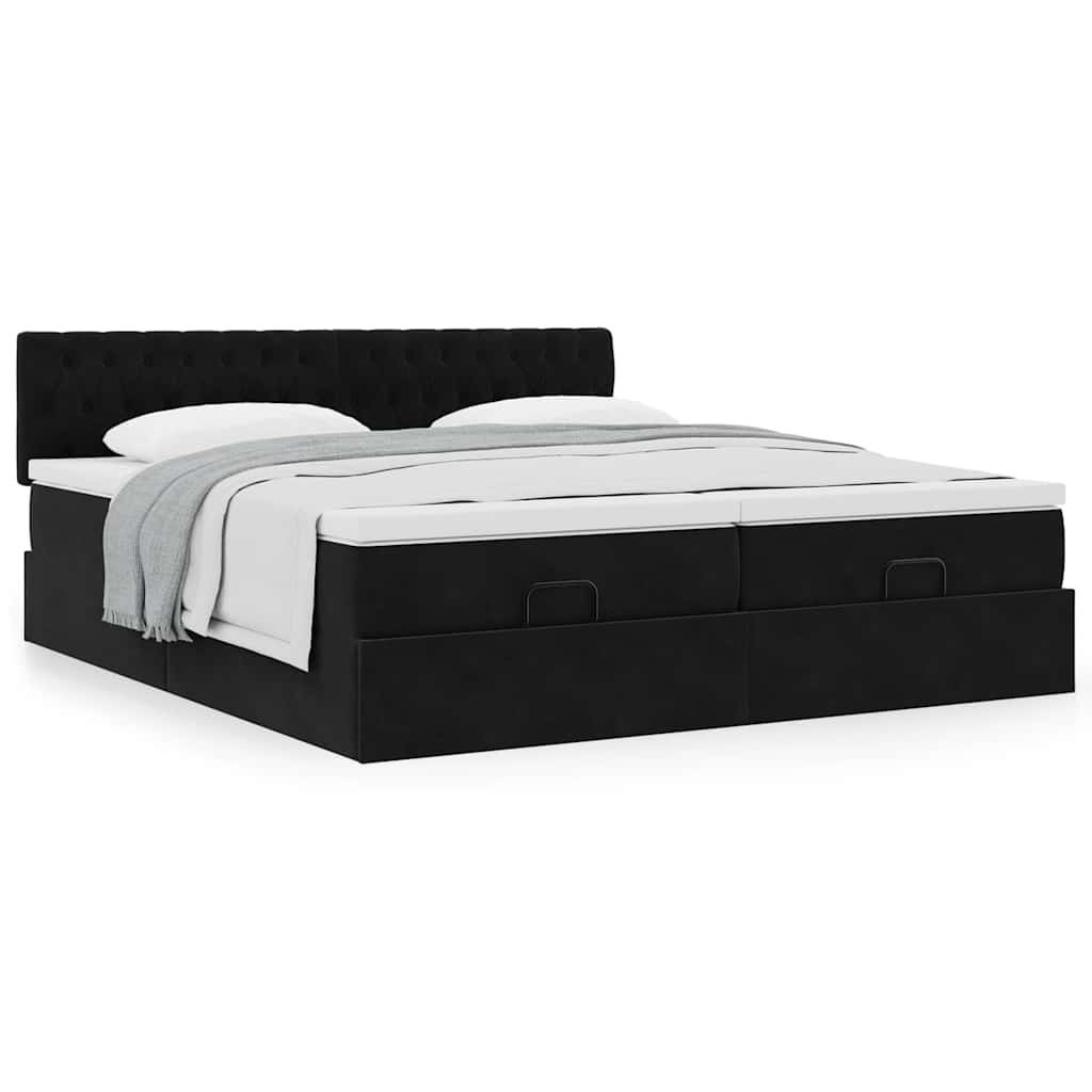 vidaXL Οθωμανικό κρεβάτι με στρώματα Μαύρο 200x200cm Velvet