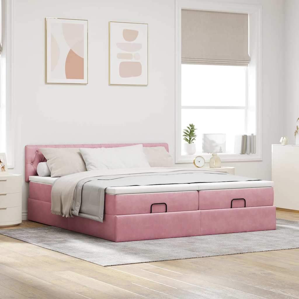vidaXL Οθωμανικό κρεβάτι με στρώματα ροζ 200x200cm Velvet