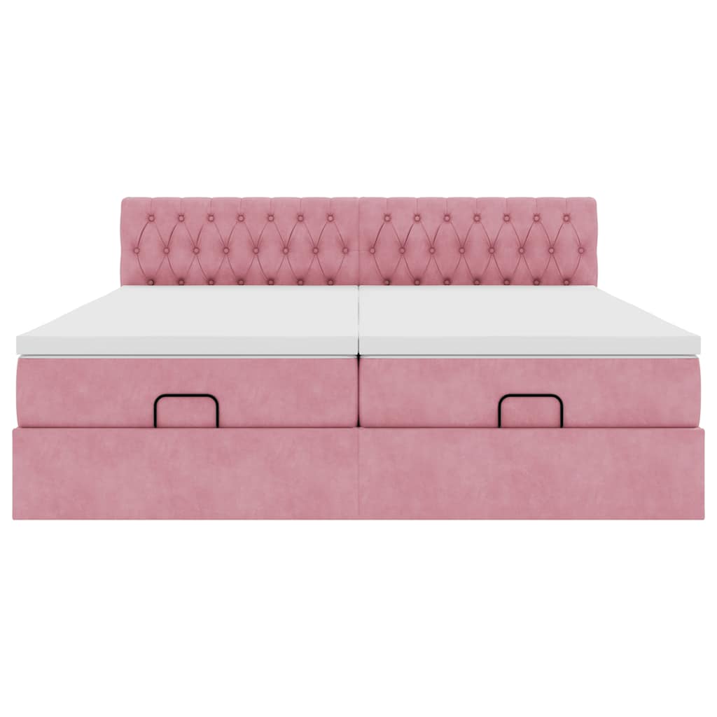 vidaXL Οθωμανικό κρεβάτι με στρώματα ροζ 200x200cm Velvet