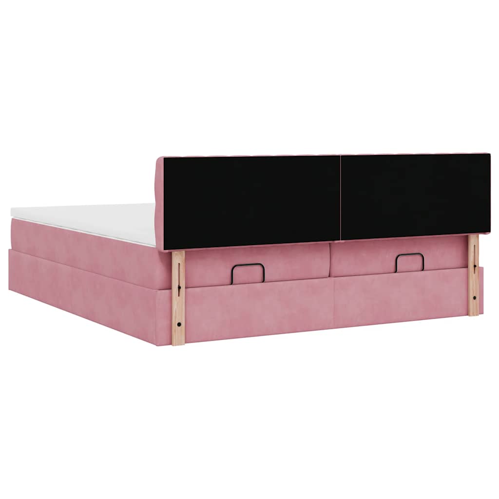 vidaXL Οθωμανικό κρεβάτι με στρώματα ροζ 200x200cm Velvet