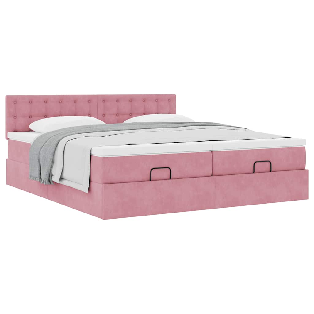 vidaXL Οθωμανικό κρεβάτι με στρώματα ροζ 160x200cm Velvet