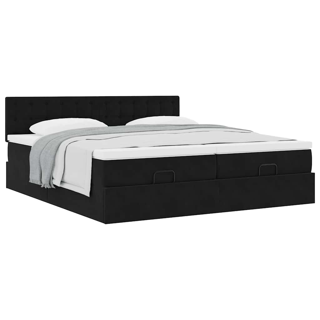 vidaXL Οθωμανικό κρεβάτι με στρώματα Μαύρο 180x200cm Velvet