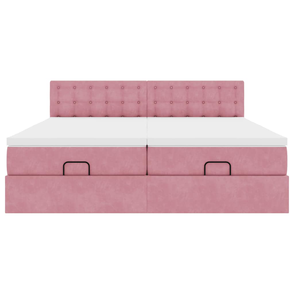vidaXL Οθωμανικό κρεβάτι με στρώματα ροζ 200x200cm Velvet