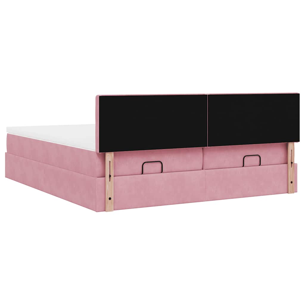 vidaXL Οθωμανικό κρεβάτι με στρώματα ροζ 200x200cm Velvet