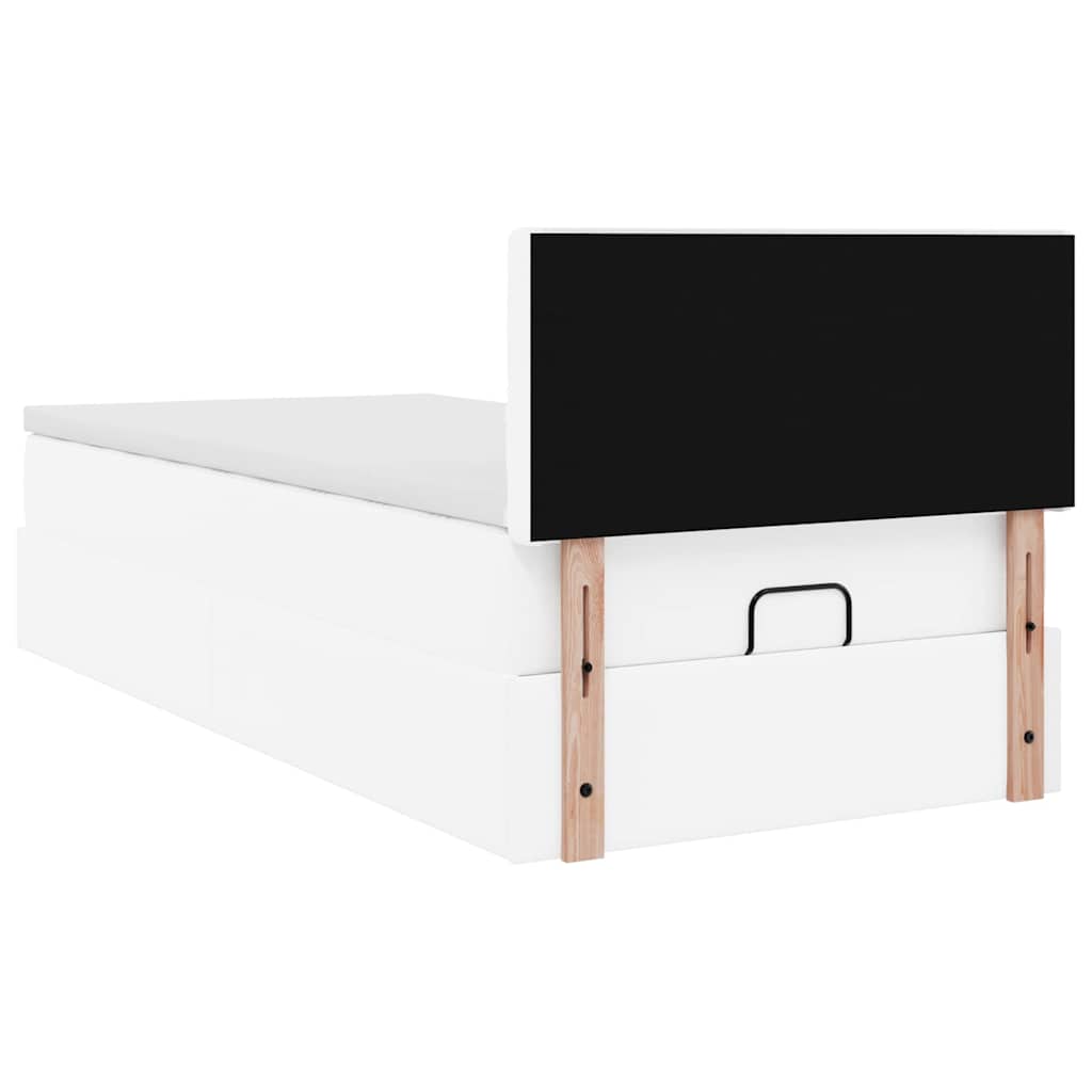 vidaXL Ottoman Κρεβάτι με στρώματα & LED Καθαρό Λευκό Faux Leather