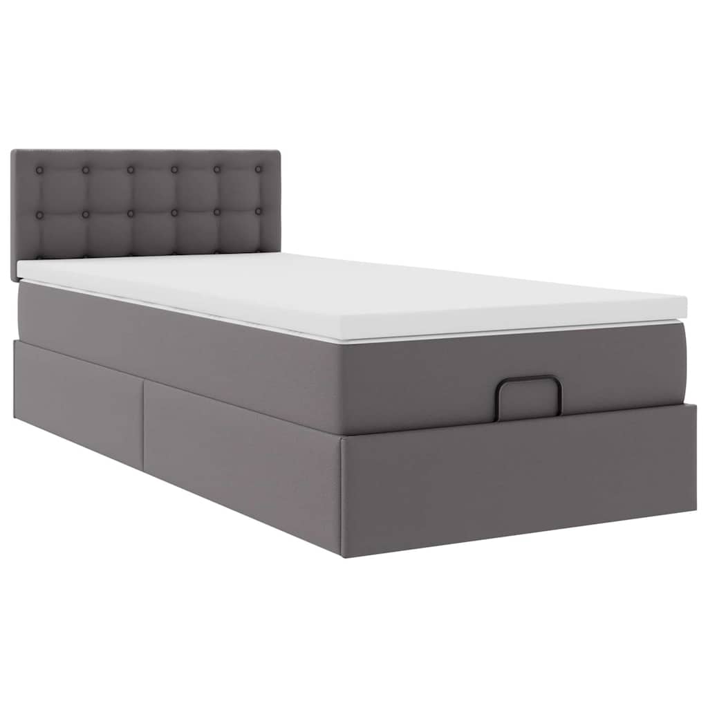 vidaXL Οθωμανικό κρεβάτι με στρώματα & LEDs Γκρι 90x190cm Faux Leather