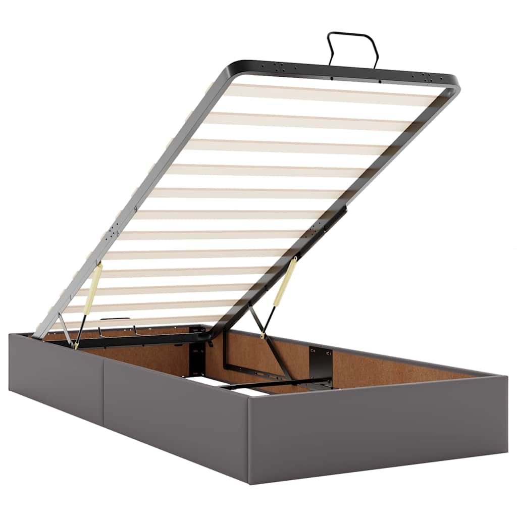 vidaXL Οθωμανικό κρεβάτι με στρώματα & LEDs Γκρι 90x190cm Faux Leather