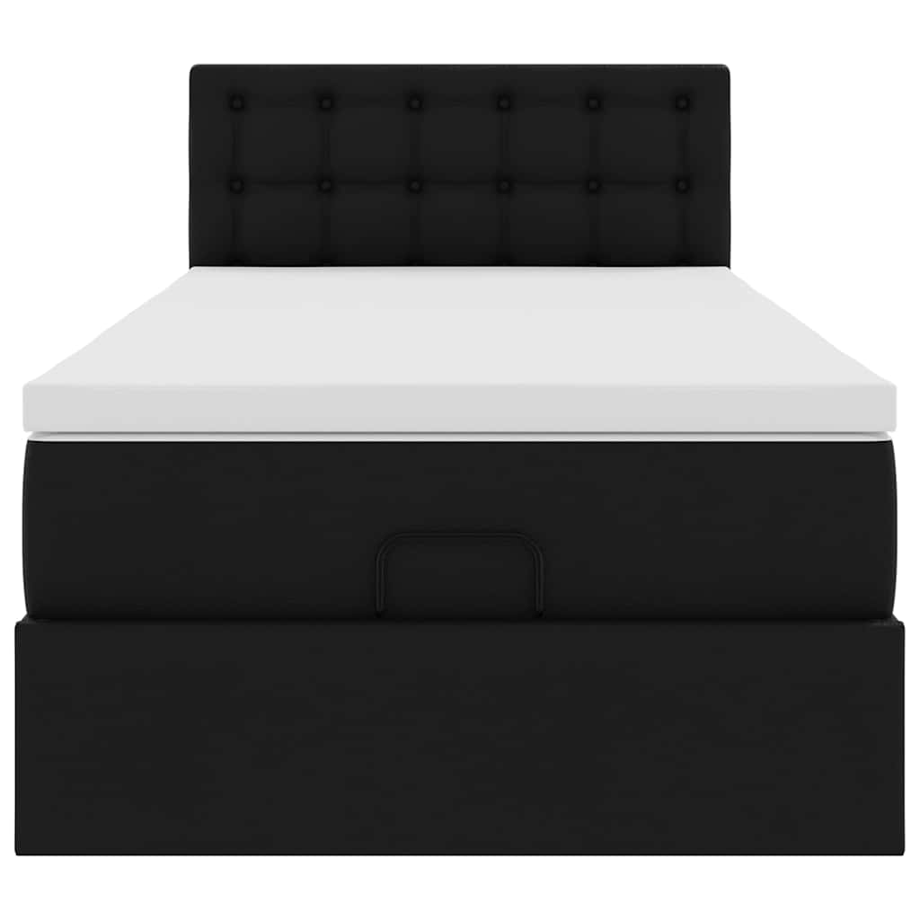 vidaXL Οθωμανικό κρεβάτι με στρώματα & LEDs Μαύρο Faux Leather