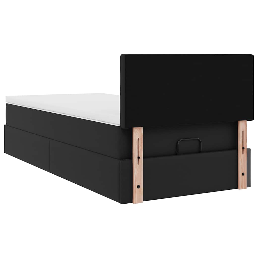 vidaXL Οθωμανικό κρεβάτι με στρώματα & LEDs Μαύρο Faux Leather
