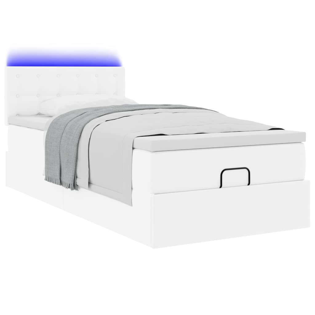 vidaXL Οθωμανικό κρεβάτι με στρώματα & LEDs Καθαρό λευκό Faux Leather