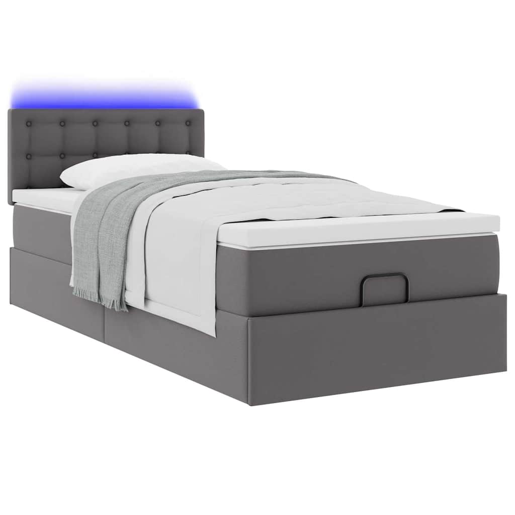 vidaXL Οθωμανικό κρεβάτι με στρώματα & LEDs Γκρι 80x200cm Faux Leather