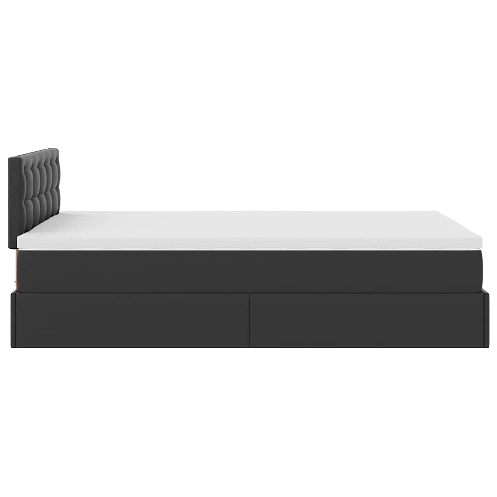 vidaXL Οθωμανικό κρεβάτι με στρώματα & LEDs Μαύρο Faux Leather