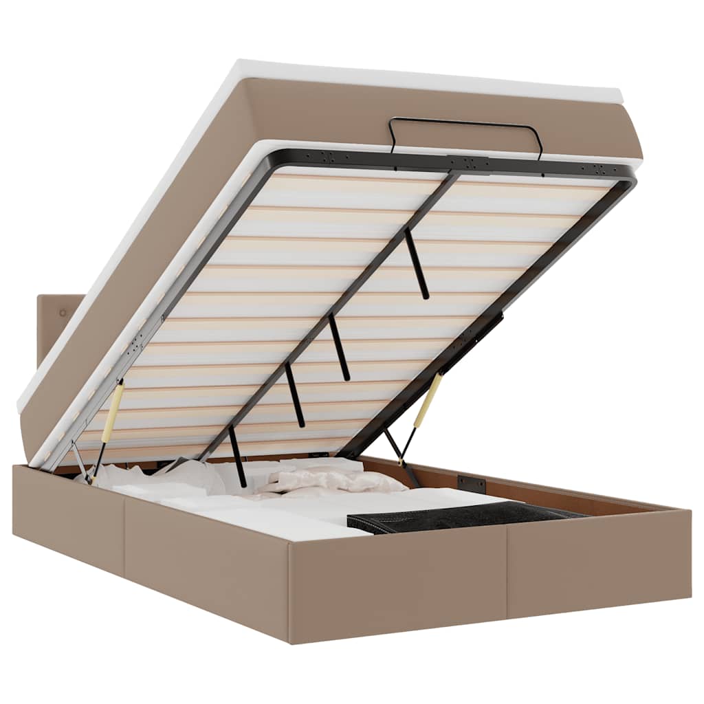vidaXL Οθωμανικό κρεβάτι με στρώματα & LEDs Cappuccino Faux Leather