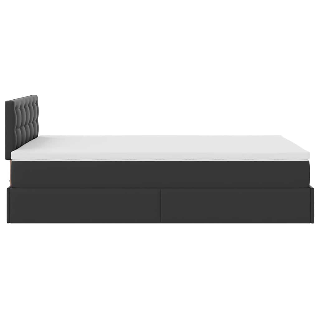 vidaXL Οθωμανικό κρεβάτι με στρώματα & LEDs Μαύρο Faux Leather