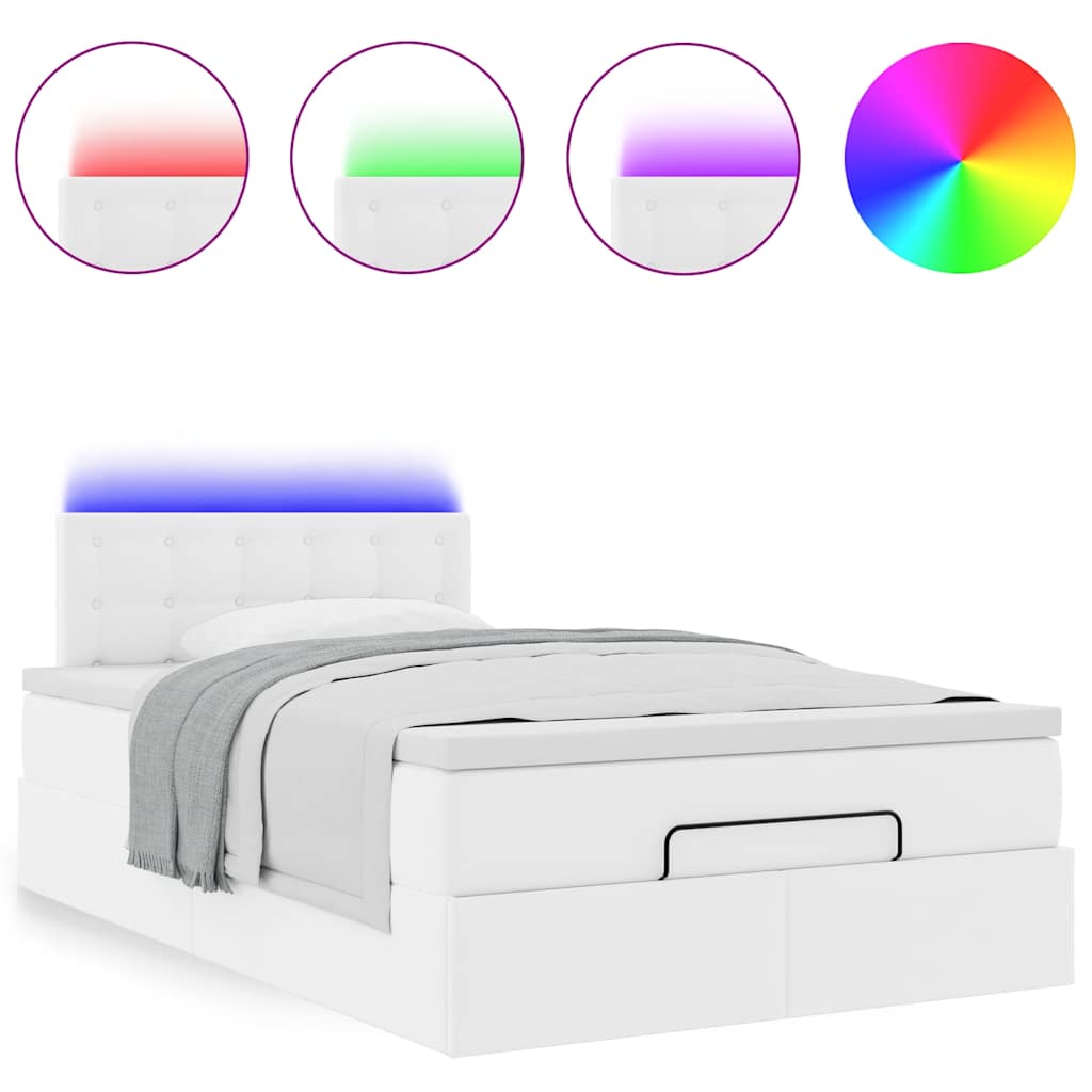 vidaXL Ottoman Κρεβάτι με στρώματα & LED Καθαρό Λευκό Faux Leather
