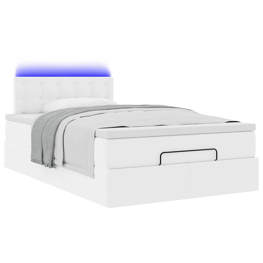 vidaXL Ottoman Κρεβάτι με στρώματα & LED Καθαρό Λευκό Faux Leather