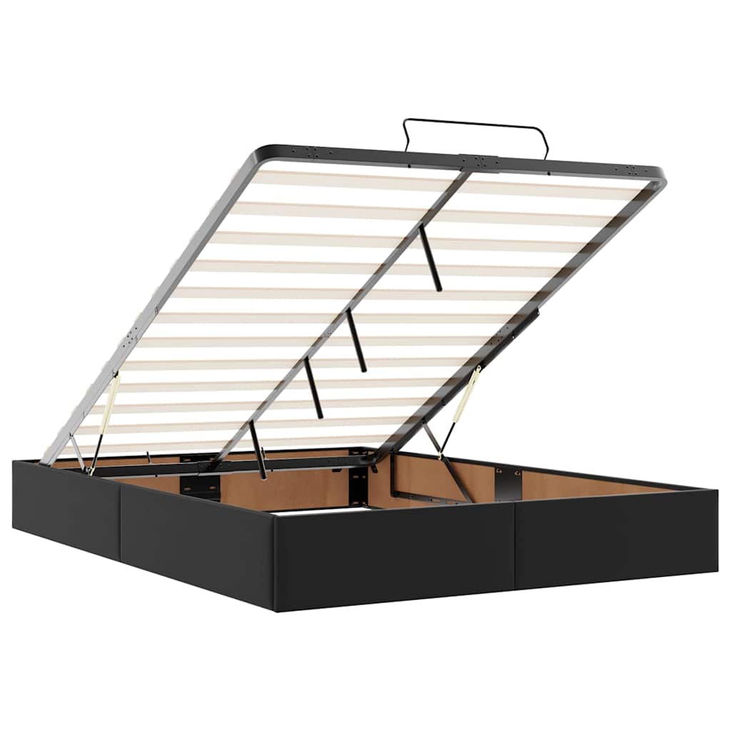 vidaXL Οθωμανικό κρεβάτι με στρώματα & LEDs Μαύρο Faux Leather