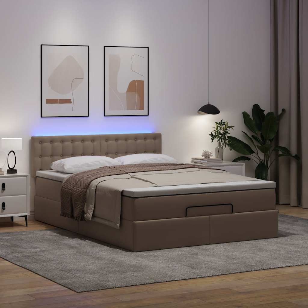 vidaXL Κρεβάτι-Μονό κρεβάτι με στρώματα και LED Cappuccino 140x190 εκ. από τεχνητό δέρμα