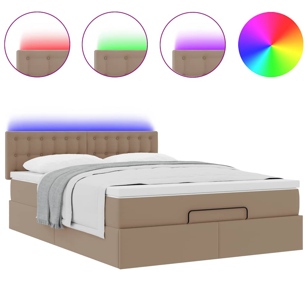 vidaXL Κρεβάτι-Μονό κρεβάτι με στρώματα και LED Cappuccino 140x190 εκ. από τεχνητό δέρμα