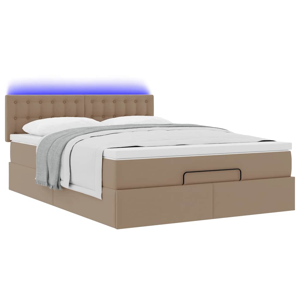 vidaXL Κρεβάτι-Μονό κρεβάτι με στρώματα και LED Cappuccino 140x190 εκ. από τεχνητό δέρμα