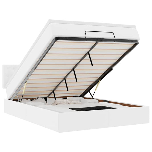 vidaXL Οθωμανικό κρεβάτι με στρώματα & LEDs Καθαρό λευκό Faux Leather
