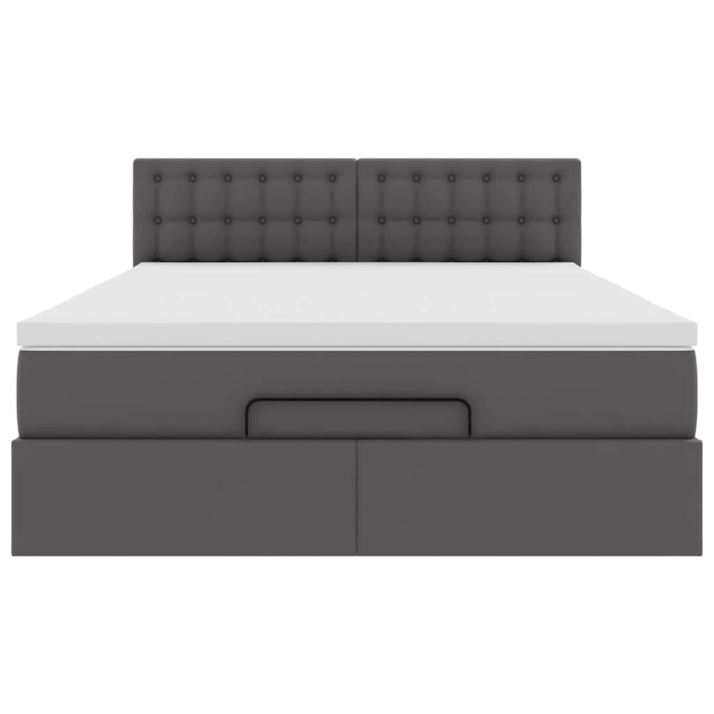 vidaXL Οθωμανικό κρεβάτι με στρώματα & LEDs Γκρι Faux Leather