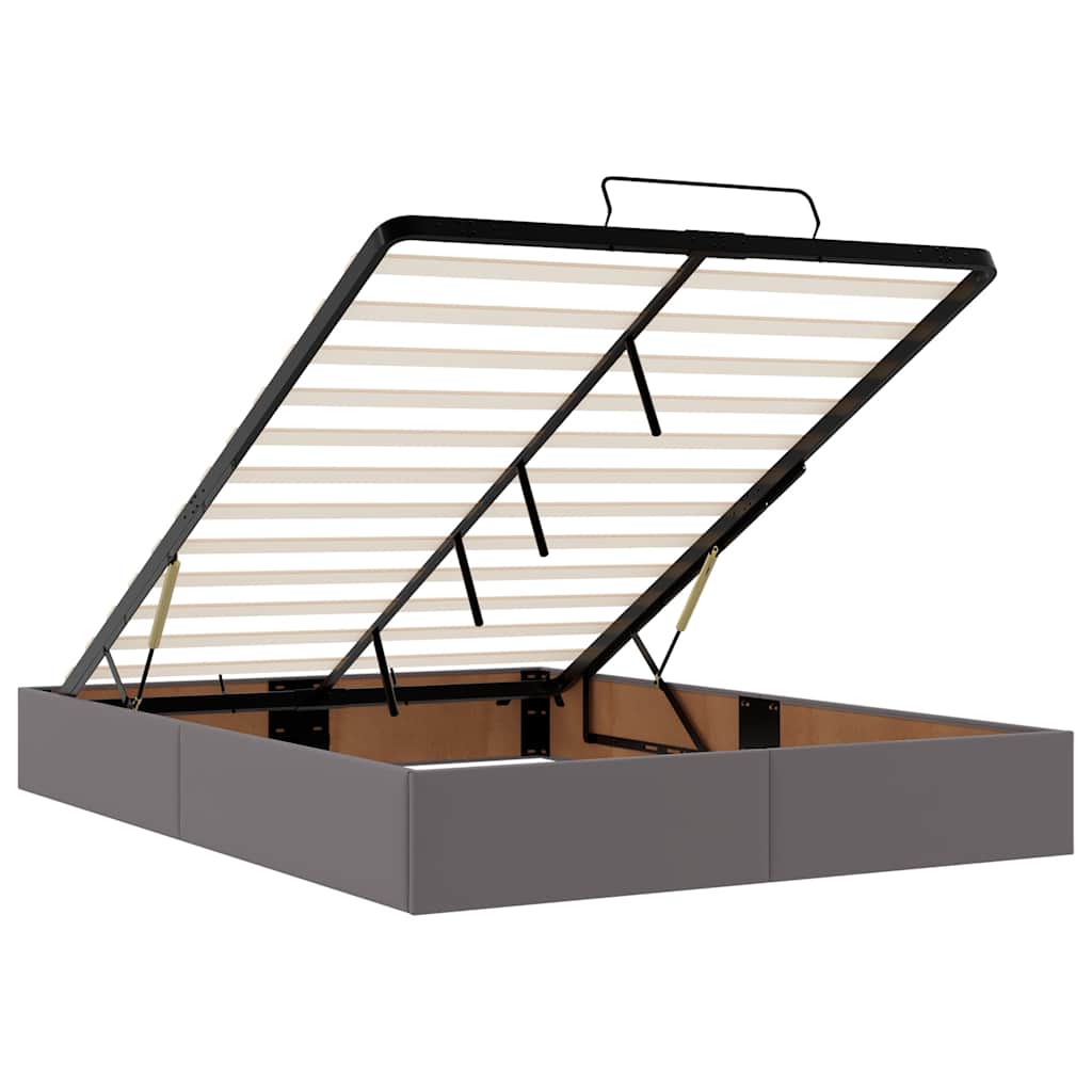 vidaXL Οθωμανικό κρεβάτι με στρώματα & LEDs Γκρι Faux Leather