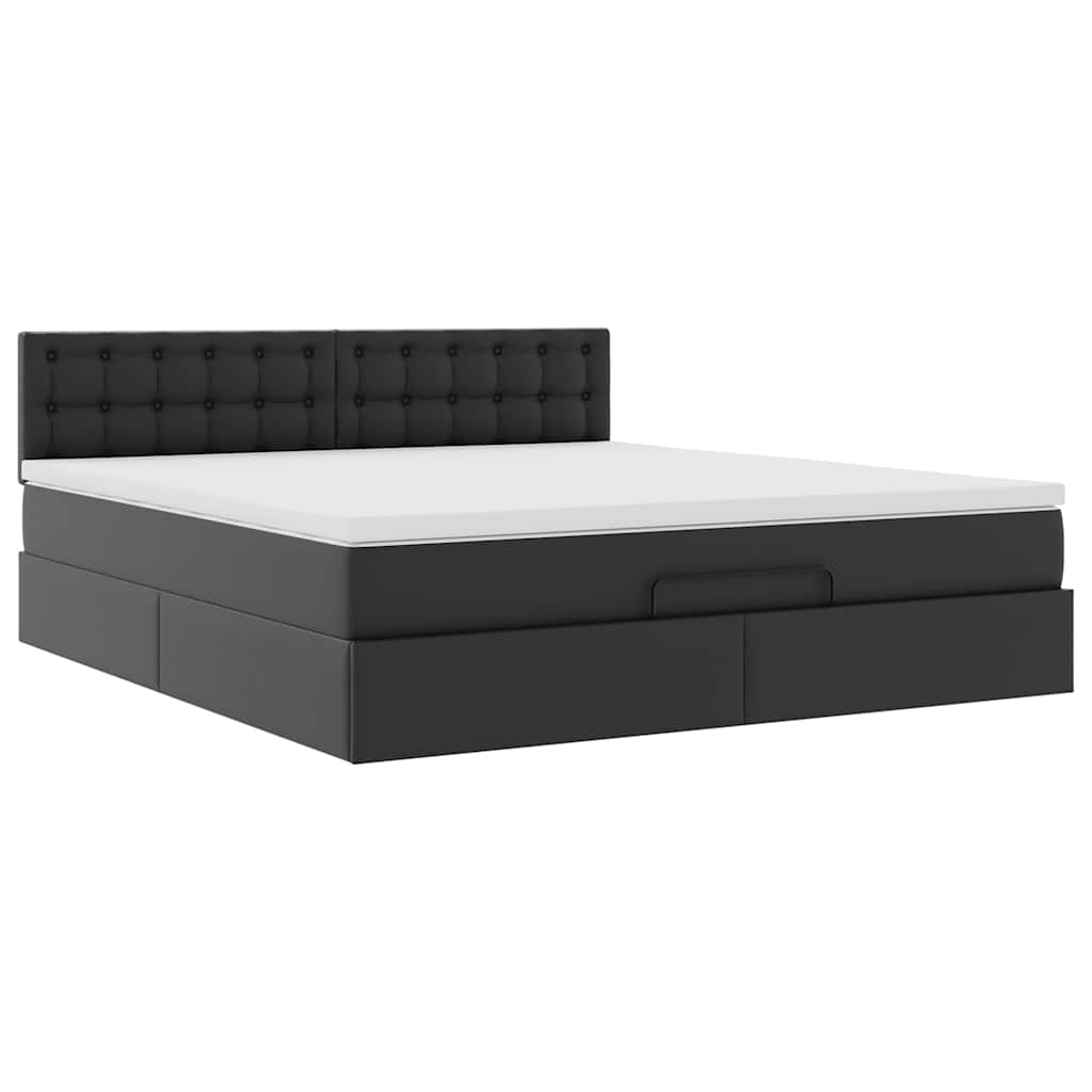 vidaXL Οθωμανικό κρεβάτι με στρώματα & LEDs Μαύρο Faux Leather