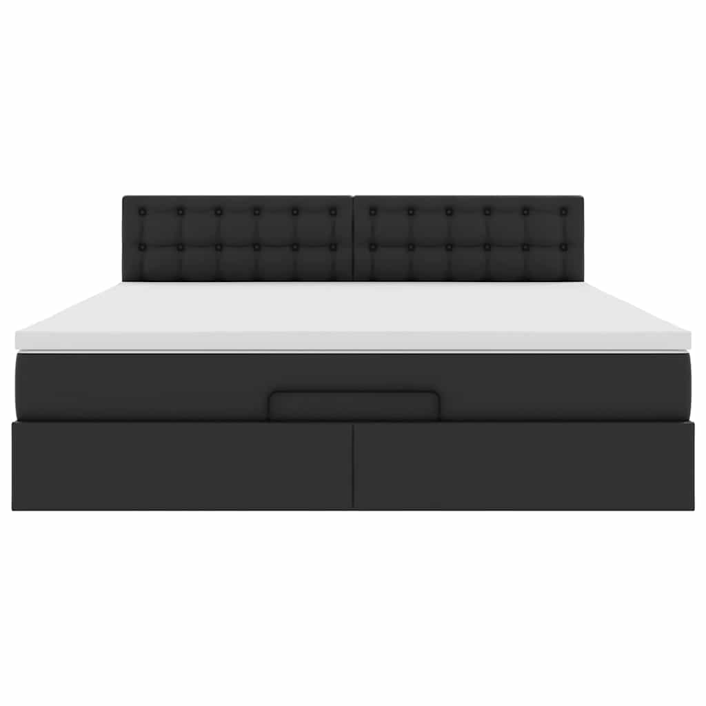 vidaXL Οθωμανικό κρεβάτι με στρώματα & LEDs Μαύρο Faux Leather