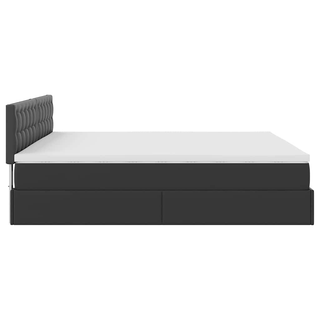 vidaXL Οθωμανικό κρεβάτι με στρώματα & LEDs Μαύρο Faux Leather