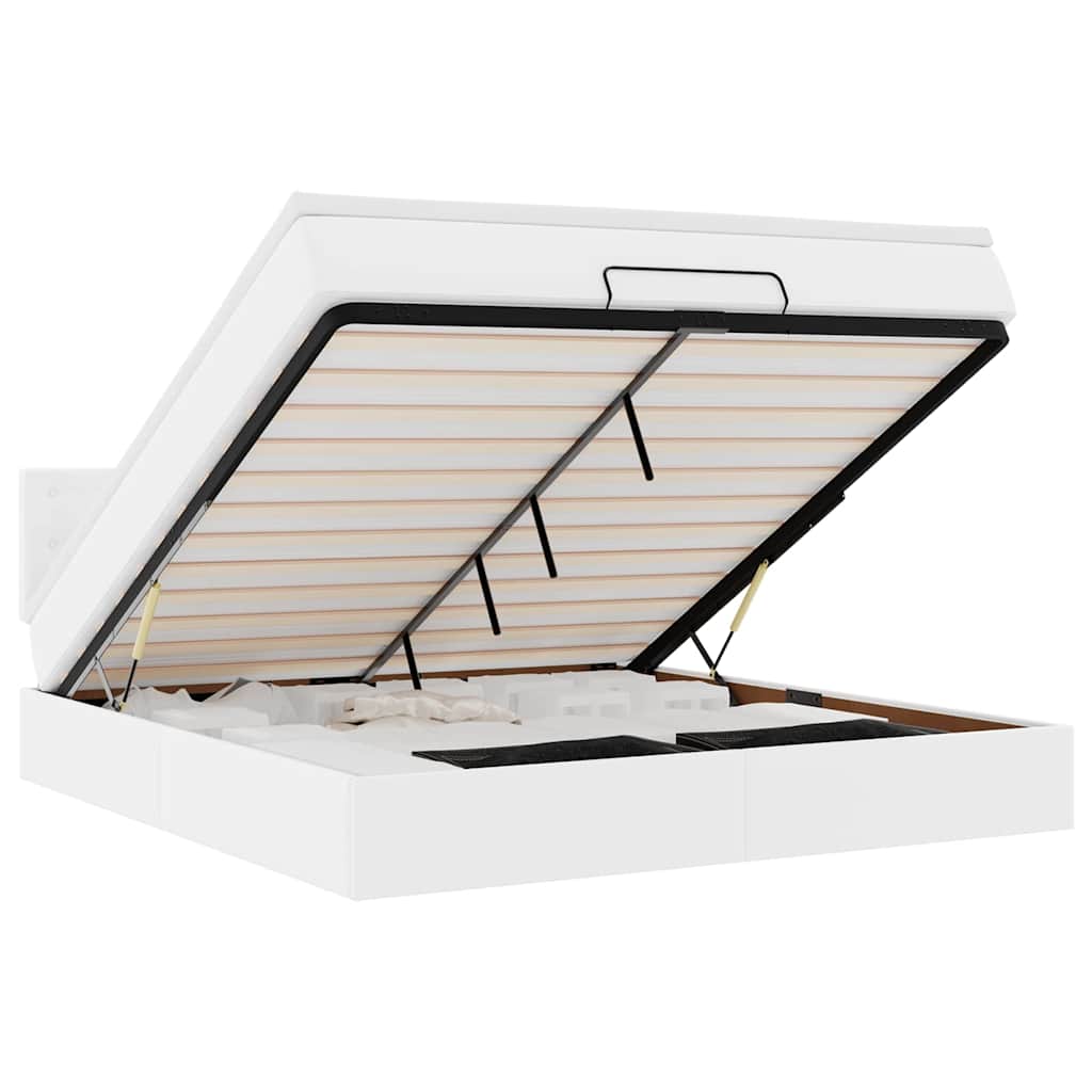 vidaXL Οθωμανικό κρεβάτι με στρώματα & LEDs Καθαρό λευκό Faux Leather