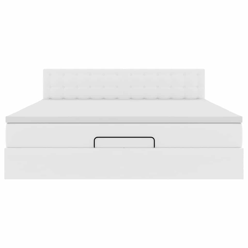 vidaXL Οθωμανικό κρεβάτι με στρώματα & LEDs Καθαρό λευκό Faux Leather
