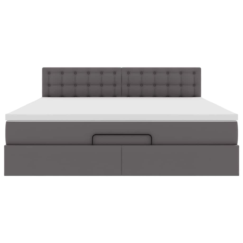 vidaXL Οθωμανικό κρεβάτι με στρώματα & LEDs Γκρι Faux Leather