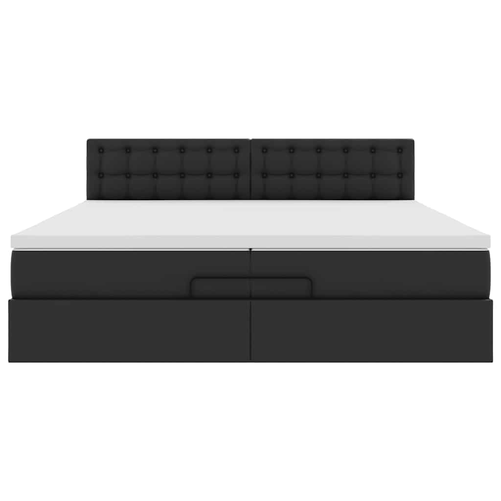 vidaXL Οθωμανικό κρεβάτι με στρώματα & LEDs Μαύρο Faux Leather