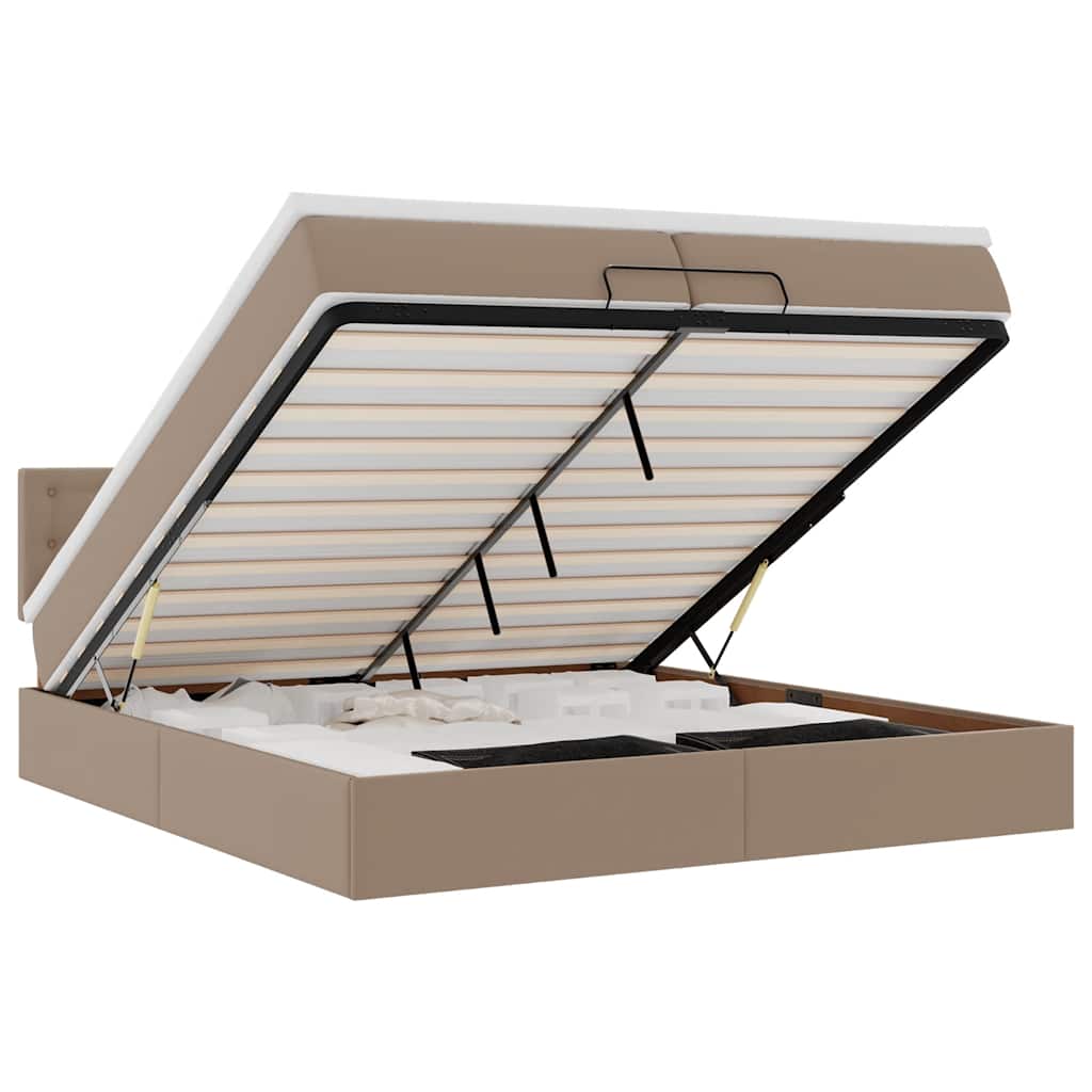 vidaXL Οθωμανικό κρεβάτι με στρώματα & LEDs Cappuccino Faux Leather